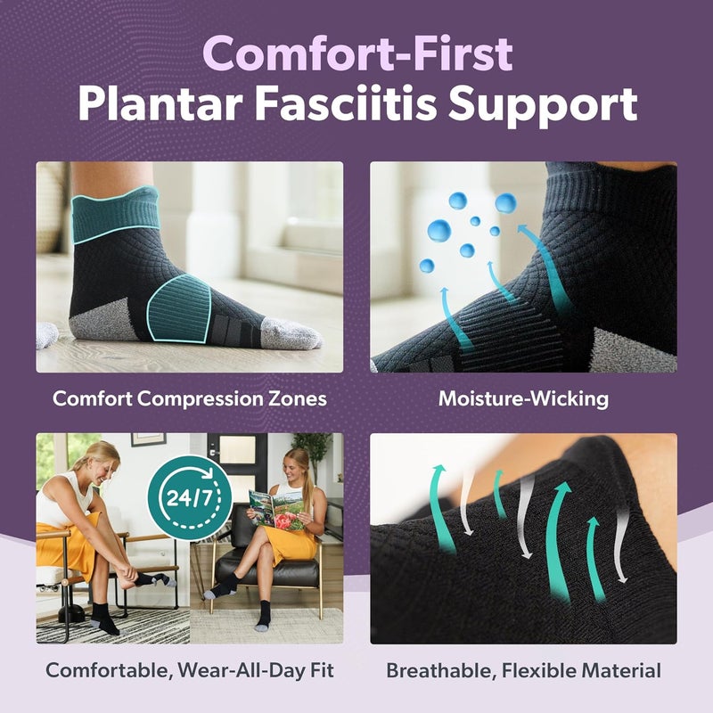 BraceAbility Plantar Fasciitis Socks - Ankle Compression Socks for Foot Pain Relief, Heel Spurs, Achilles Tendonitis, Full-Toe Arch Support Sleeve Socks for Women and Men (1 Pair - M) - Image 3